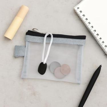 Imagem de Mini bolsa com zíper, bolsa de armazenamento de malha de nylon, bolsa pequena para moedas, carteira de identidade, porta-cartões de crédito, bolsa transparente para batom, Azul, Carteiras