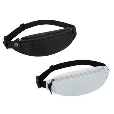 Imagem de Pochete pequena, pacote com 2, bolsa de cintura de nylon impermeável com zíper, mochilas leves para homens e mulheres (preto + cinza verde)