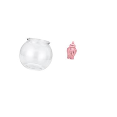 Imagem de Fenteer Vaso de Cerâmica Transparente para Aquário, Decoração para Quarto, Sala de Estar, Mesa, Casa, com Tampa, Arranjo Floral, Ornamento, Armazenamento, Exi