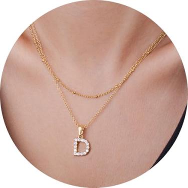 Imagem de Colar feminino com inicial CZ em camadas, pingente delicado de letra A a Z, joia banhada a ouro de corrente dupla, presente personalizado, 14+2in/16+2in, Aço inoxidável, Sem Pedra Preciosa