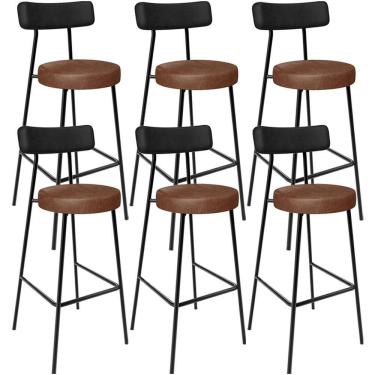 Imagem de Kit 06 Banquetas Alta Bar Cozinha Sala De Jantar Milão L02 Couríssimo Preto Marrom - Lyam Decor