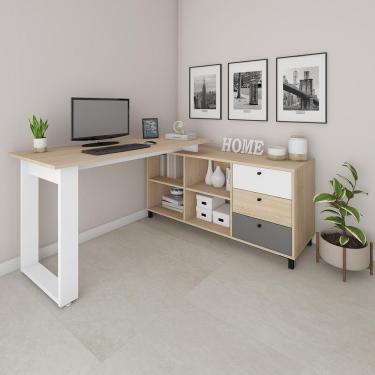 Imagem de Mesa De Computador Em L Barcelona Carvalho Grafito Branco