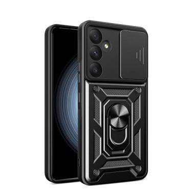 Imagem de RKINC Capa para Samsung Galaxy A35 5G com capa deslizante para câmera e anel giratório com suporte de grau militar à prova de choque com suporte magnético para carro, preta