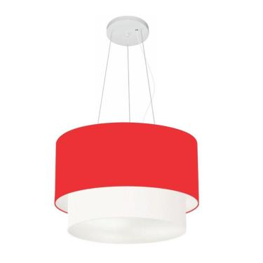 Imagem de Lustres Pendentes Duplo Cilíndrico Vivare Md-4350 Cúpula Em Tecido 45x40cm - Bivolt Vermelho-branco 127/220v