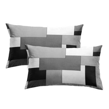 Imagem de Emvency Conjunto de 2 capas de almofada geométricas cinza preto cinza pintura branca design quadriculado abstrato decoração de casa moderna padrão quadrado 30 x 50 centímetros fronha de almofada