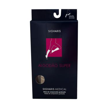 Imagem de Meia Panturrilha (3/4) Sigvaris Algodão Super 30-40mmHg G (Tamanho Grande) Longo Ponteira Aberta Cor Bege