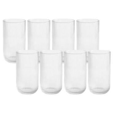 Imagem de Jogo 8 Copo de Vidro Alto para Água Suco Lines Transparente 430ml Wolf