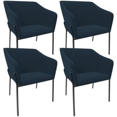 Imagem de Kit 4 Cadeiras Para Sala De Jantar Estar Living Olívia L02 Suede Azul 
