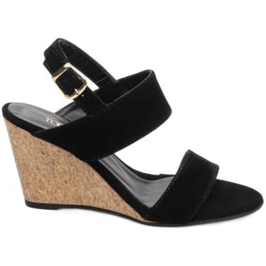 Imagem de Sandália Plataforma de Cunha Anabela Camurça salto Plataforma Traseiro com 7 cm de Altura, Revestido em Cortiça, Trabalho, Formatura e Casamento.., Referência: 4074A, Cor: Preto, Torricell@ (BR, Adulto, Numérico, 39)