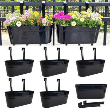 Imagem de Joyfernal Plantadores suspensos para plantas ao ar livre, vasos de 43 cm, vaso de flores de cerca de metal para varanda e varanda com gancho destacável (preto, pacote com 6)