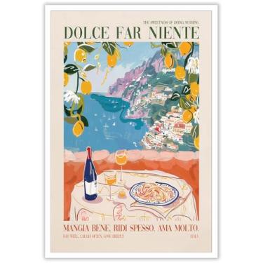 Imagem de Arte de parede em tela de paisagem de viagem da moda, pôsteres de comida de vinho e massas italianas coloridas, retrô, natureza, citação, pintura, impressões, sala de jantar, cozinha, decoração de