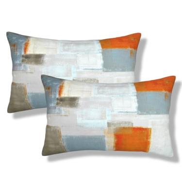 Imagem de NOCTILYRA Capas de almofada lombar cinza laranja 30 x 50 conjunto de 2 capas de almofada de pelúcia curtas de pintura de arte abstrata padrão moderno retangular fronhas decorativas para sofá-cama sofá