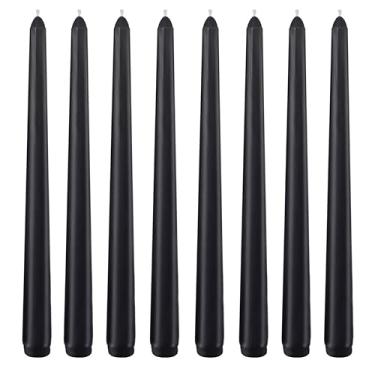 Imagem de Pacote com 8 velas pretas afuniladas de 25,4 cm, castiçais sem cheiro de 25 cm para decoração de casa, queima de 6 a 7 horas