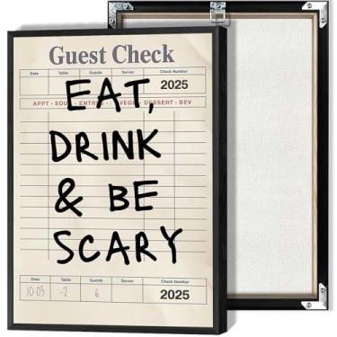 Imagem de Arte de parede "Eat Drink & Be Scary", tela de verificação de convidados, pôsteres de carrinho de bar divertidos, bege, impressões tipográficas vintage, recibos, decoração de parede para sala de estar