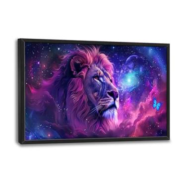 Imagem de Flintis Arte de parede de leão grande, imagens coloridas de leão, decoração de parede, pintura abstrata em tela de animal, impressão de arte, decoração emoldurada para sala de estar, banheiro, quarto