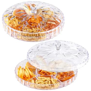 Imagem de Chewtoyo 6 bandejas de compartimentos, 2 peças com tampas, para servir lanches, organizadores de alimentos de plástico, 30 cm divididos, aperitivos para pratos de molho, servir biscoitos, doces de