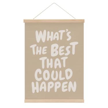 Imagem de Decoração de parede Positive Affirmations, What's the Best that Could Happen Inspirational Wall Art Poster Hanger Frame for Home Girls Room Dorm Office Decor, bandeira bege banner pendurado