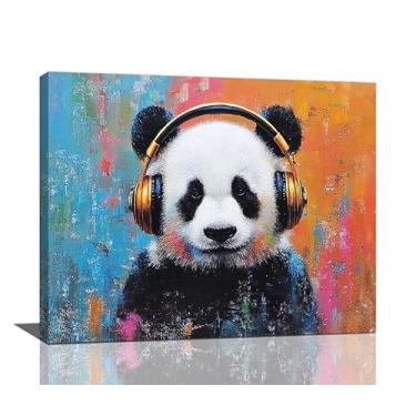 Imagem de Crekviy Banksy Panda Wall Art Street Graffti Panda Decoração de Parede Engraçado Animal Impressão em Tela Pintura Decorações de Arte para Banheiro Quarto Sala de Estar Presentes Emoldurados 40,6 cm x