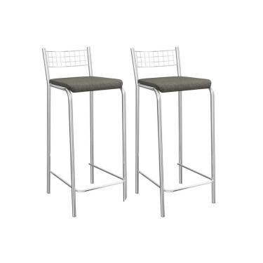 Imagem de Banqueta Sala De Jantar Gênova 2b705cr Aço Kit 2 Un Cromado-linho Escuro - Kappesberg