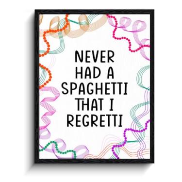 Imagem de Arte de parede com citação de massa, nunca se arrepender de espaguete, decoração de parede humor de cozinha, impressão em tela emoldurada pronta para pendurar, arte de pôster de cozinha engraçada