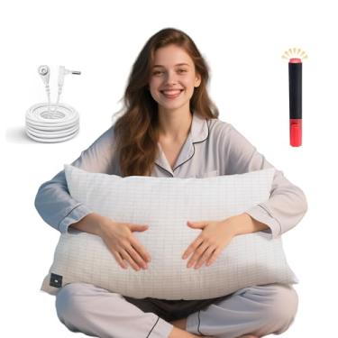 Imagem de Ali King Fronha de aterramento, 5% prata condutora + 95% algodão macio Queen Size fronhas de aterramento terrestre com cordão de aterramento para melhorar o sono (branco, Queen (51 x 76 cm))