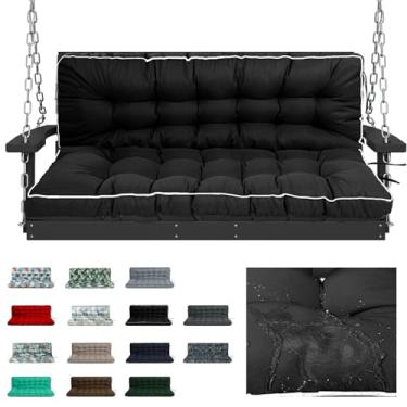Imagem de RUFXIEZW Almofadas de substituição de balanço com encosto, 2 ou 3 lugares à prova d'água, antiderrapante, almofada de banco interna/externa para móveis de jardim e cadeira de varanda (preta, 101,6 x