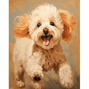 Imagem de XTXGERL Pintura DIY por número para adultos, conjunto de pintura de cachorro Poodle por número com pincéis, 40 x 50 cm, sem moldura