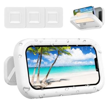 Imagem de ZeriLion Suporte de telefone de chuveiro à prova d'água com rotação de 480° - Suporte de telefone universal para chuveiro, toque HD, sucção adesiva forte, adequado para banheiro, cozinha, parede