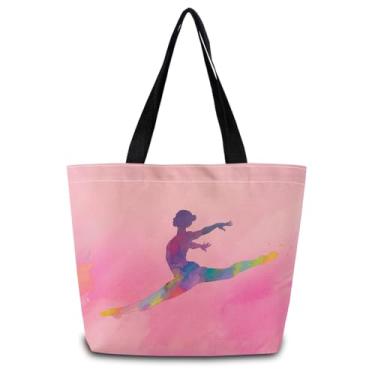 Imagem de ZhuVantrix Bolsa de ginástica linda bolsa de ombro estética para compras com bolso interno com zíper, leve e lavável, elegante, colorida, presente de ginástica para treinadoras de ginastas mulheres