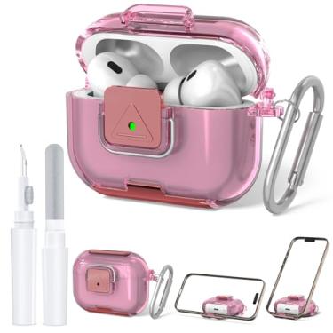 Imagem de Capa de bloqueio seguro para AirPods Pro 2 com suporte de telefone, capa protetora QINZAC macia e transparente TPU à prova de choque para Airpods Pro 2ª/1ª geração, acessórios com caneta de limpeza e