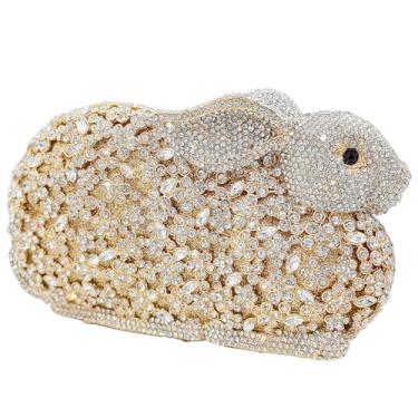 Imagem de Boutique De FGG Mini bolsa clutch de strass de coelho para mulheres, bolsas e bolsas noturnas de animais, bolsa clutch de cristal para festas de formatura, Dourado, prata, Mini