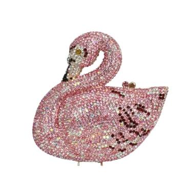 Imagem de DKQXEIM Bolsa feminina de luxo Swan com strass para noite elegante bolsa de mão de casamento para formatura e coquetéis, rosa, 6.8 * 6.6 * 2.4 inches