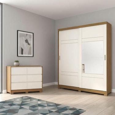 Imagem de Guarda Roupa Casal Verg E Cômoda Ravenna Ambiente Nature Off White - Henn