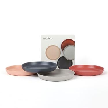 Imagem de EKOBO Conjunto de pratos infantis de bambu SCANDI – 4 pratos de bambu reutilizáveis de 18 cm em cores Scandi (blush, nuvem, tempestade, terracota), utensílios de jantar ecológicos sem BPA para