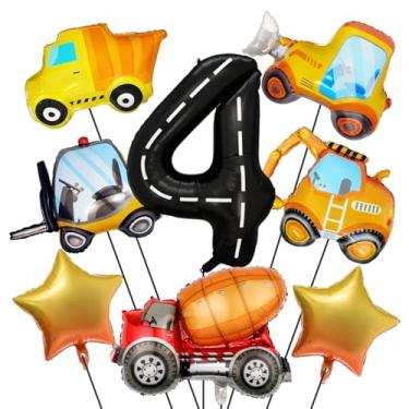 Imagem de Construction Foil Balloons 8PCS - Excavator, Dump Truck, Cement Mixer, Bulldozer & Forklift Balloons for Boys 4th Birthday Party Favors