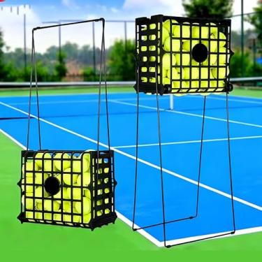 Imagem de OLISDCCMY Portable Tennis Balls Hopper with Wheel - 75 Tennis Balls Capacity,Tennis Ball Retriever Basket Carrier Gatherer Picker Hopper Container ，Easy-Roll Design for Practice & Training