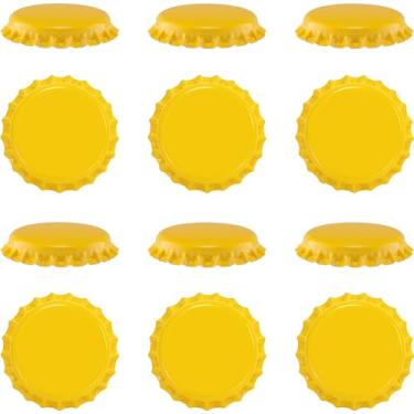 Imagem de Garrafas de cerveja coloridas Pry-Off Caps, absorção de oxigênio, Kombucha/Homebrew, padrão dos EUA de 26 mm, selo da coroa/cortiça, sem PVC, pacote com 12 (amarelo)
