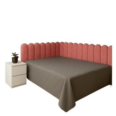 Imagem de Cabeceira Estofada Premium em Suede Formato L 45x20 cm | Modular para Cama Box Casal, Queen e King | MDF + Espuma(ROSÊ,CASAL - 17 UNIDADES)
