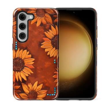 Imagem de Flivro Capa para Samsung Galaxy S23, capa rígida 2 em 1 PC e amortecedor interno de silicone, antiarranhões, à prova de choque, design fino, retrô, girassol