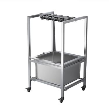 Imagem de TRGCJGH Carrinho de limpeza e organizador de ferramentas, rack de ferramentas de limpeza de limpeza em rodas, suporte de vassoura e esfregão (48 cm/18,8 pol, 4 compartimentos e 5 ganchos)