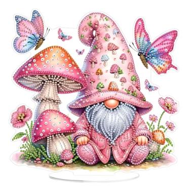 Imagem de C'eitura Mushroom Gnomo 2D Kit de pintura de arte de diamante acrílico plano - 24 x 22 cm decoração de mesa com pedras brilhantes, artesanato de jardim de fantasia para adultos iniciantes