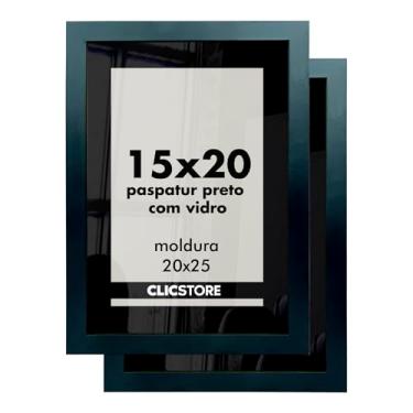 Imagem de Kit 2 Molduras 15x20cm Preto Vidro Paspatur Quadro Porta Retrato Foto Fotografia Parede Madeira Cabeceira Quarto Sala Co