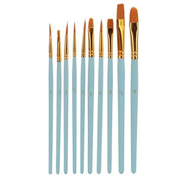 Imagem de Conjunto de 10 pincéis de pintura azul claro de nylon para pintura a óleo, aquarela e acrílico, ideal para arte em tela, rock e unhas, ótimo presente para artistas, azul