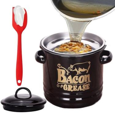 Imagem de Recipiente Para Gordura De Bacon,Frasco para Armazenar Óleo 1200ml | Pote De Gordura Com Espátula Coadora,Para Cozinha Culinária Feriado Fim De Semana Café Da Manhã Brunch Refeição Em Família