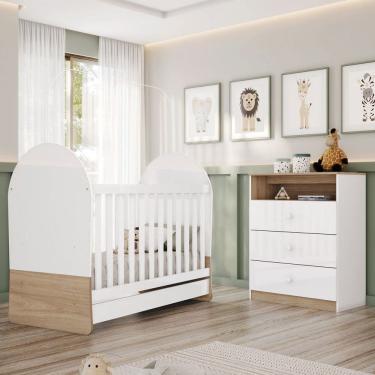 Imagem de Quarto de Bebê Completo Magia 3 Gavetas Branco/Jequitibá  - Henn