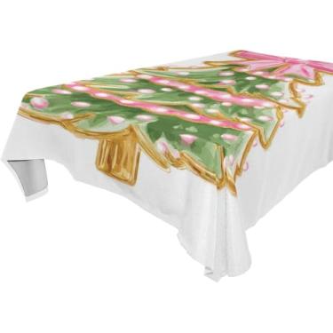 Imagem de Blueangle Toalha de mesa com laço rosa para árvore de Natal – Toalha de mesa quadrada de poliéster impermeável e resistente a manchas para ambientes internos e externos, 152 x 152 cm (188)