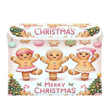 Imagem de ATTX Cestos de armazenamento dobráveis com tampas – Cestas de armazenamento de pão de gengibre de Natal coloridas dobráveis para armário, quarto, organização de escritório (42 x 32 x 30 cm) #457