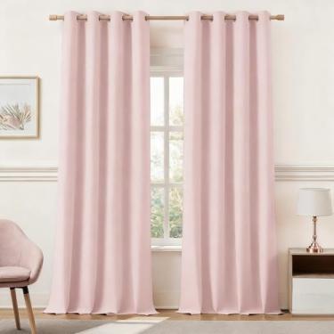 Imagem de HOMEIDEAS Cortinas blackout 100% de linho rosa claro para quarto, 132 x 236 cm de comprimento, 2 painéis de linho sintético, isolamento térmico, cortinas de janela com ilhós para sala de estar