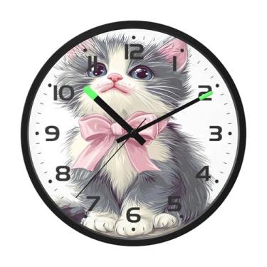 Imagem de SEHANY Relógio de parede de gato fofo, silencioso, sem tique-taque, operado por bateria, controle de som, luz noturna, relógios de parede para sala de estar, cozinha, quarto, escritório, decoração de