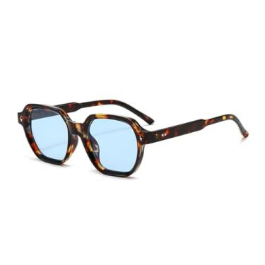 Imagem de HCHES Óculos de Sol Femininos com Rebites, Formato Hexagonal, Estilo Retrô Casual, Proteção UV400 (Azul Leopardo)